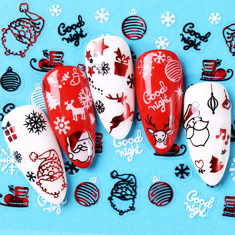 1 Big Sheet Christmas 3D Nail Stickers Santa Claus Deer Pattern Self Adhesive Transfer Decals Accessories Decors | Красота и здоровье