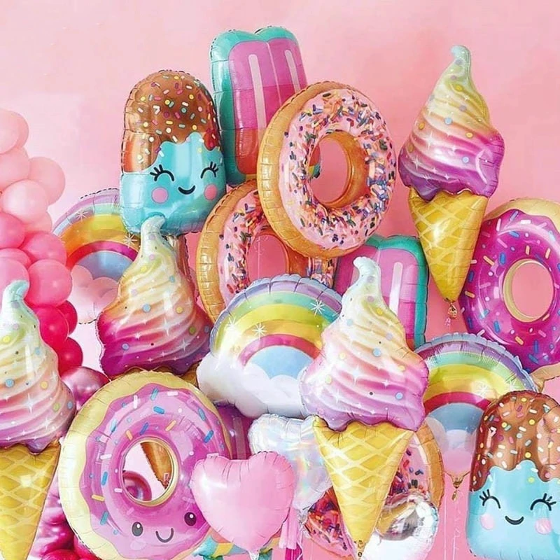 

Цифровые фольгированные воздушные шары в виде пончика розового конфетного цвета, Гелиевый шар для мороженого, украшения для дня рождения, д...