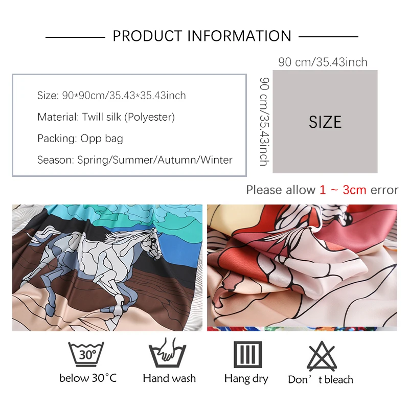 

Nieuwe Twill Zijden Sjaal Vrouwen Grote Vierkante Sjaal Lady Wrap Paard Print Foulard Vrouwelijke Halsdoek Haarband Hoofd Sjaals