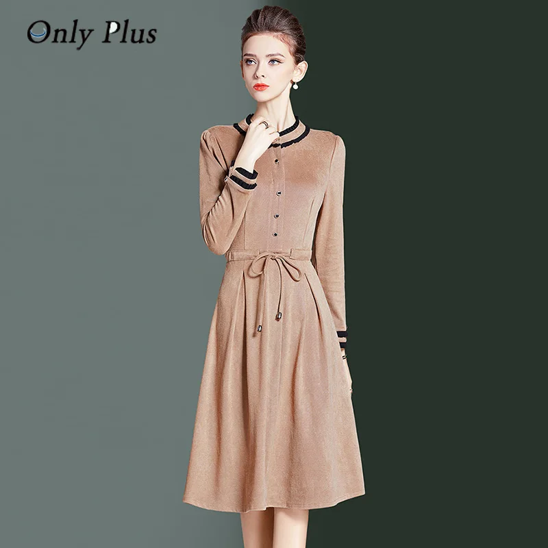

EVNISI Vintage Elegant Dress Women Spring New Fashion O-collar Single Breasted All-match Dresses Casual Office Lady Vestidos