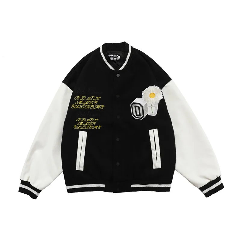 

Streetwear Baseball Jacket Coat Men Letter Patch Color Block Patchwork Winter Autumn Harajuku Vintage College Bomber Jacket
