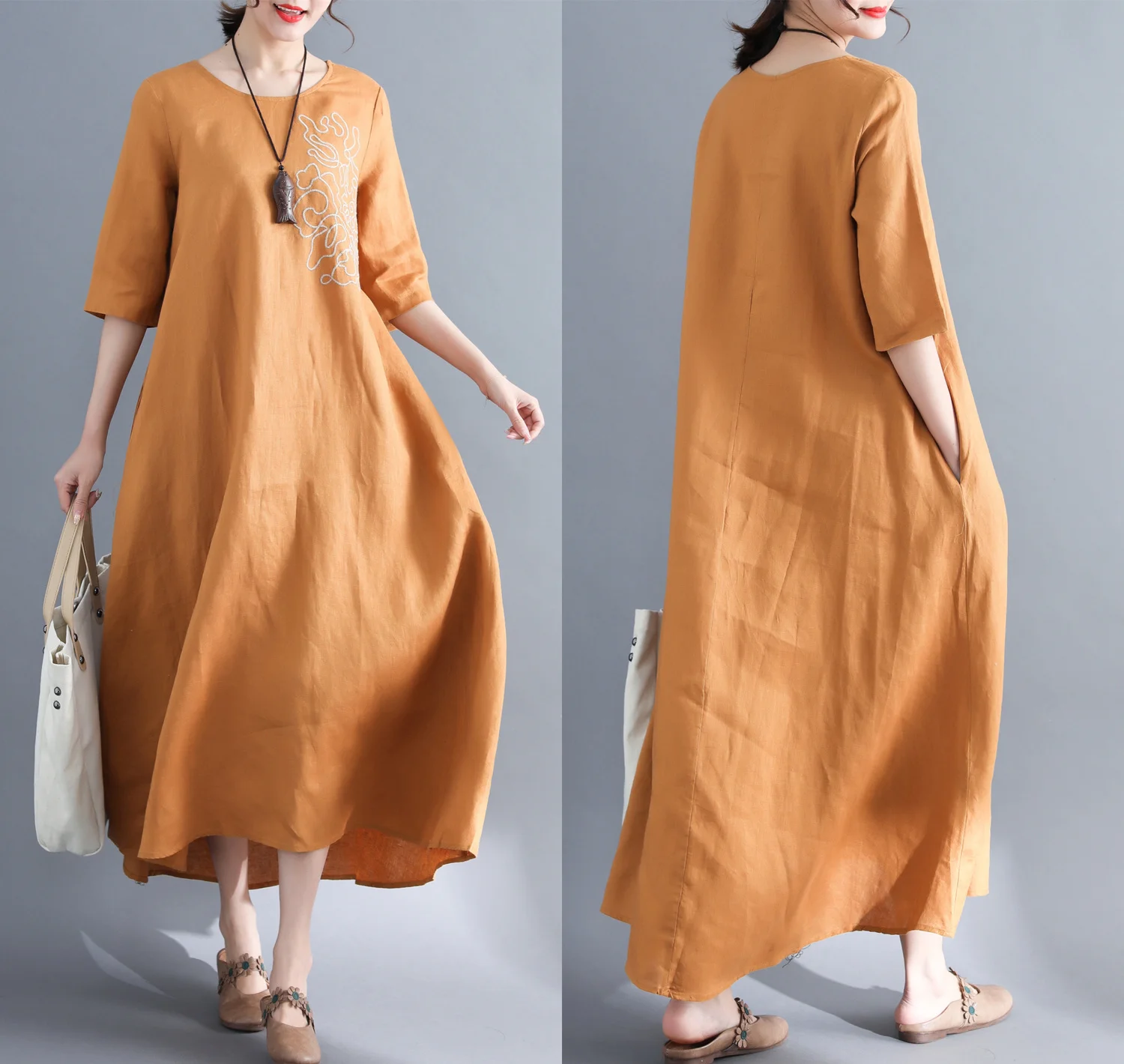 Женское длинное платье в Корейском стиле на лето и весну Повседневное из хлопка