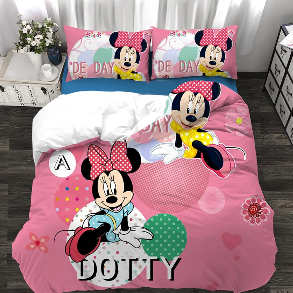 

Disney Happy Cute Mickey Minnie Bedding Set Down Duvet Cover Pillowcase Double Bed Full Queen Size Children's Bedding Home Spin
