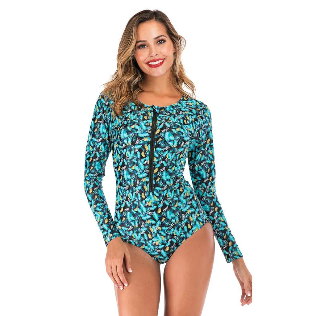 SAGACE летний женский сексуальный купальник с длинным рукавом и молнией Цельный