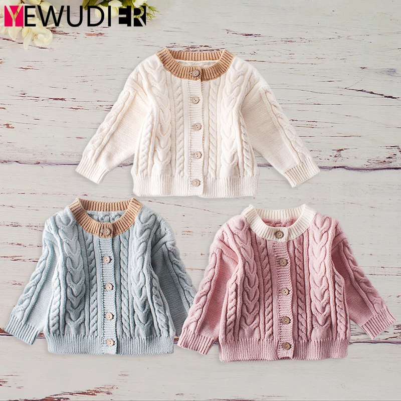 

Свитер для маленьких мальчиков и девочек, топы, детский ребристый вязаный кардиган, пальто, осенне-зимняя хлопковая вязаная одежда для млад...