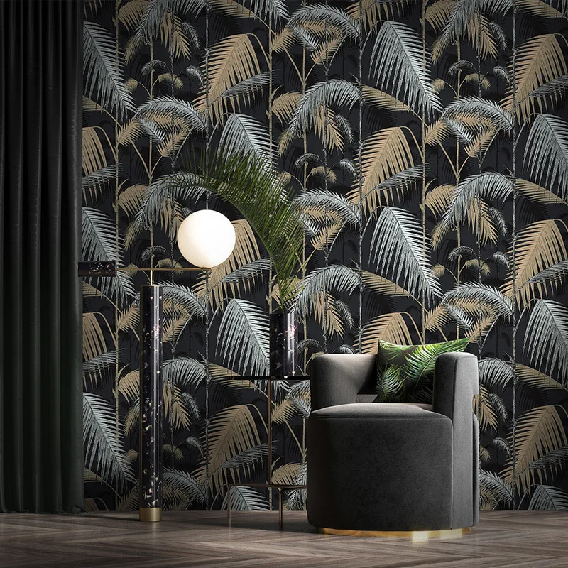 

Nordic Wind Green Wallpaper Southeast Asia Plantain Leaf Rainforest Living Room Restaurant Hotel Background Wallpape