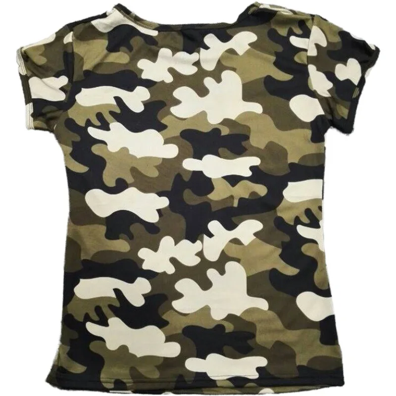 

Print camouflage T-shirt, female short sleeve, loose fitting, leisure fashion, sexy summer