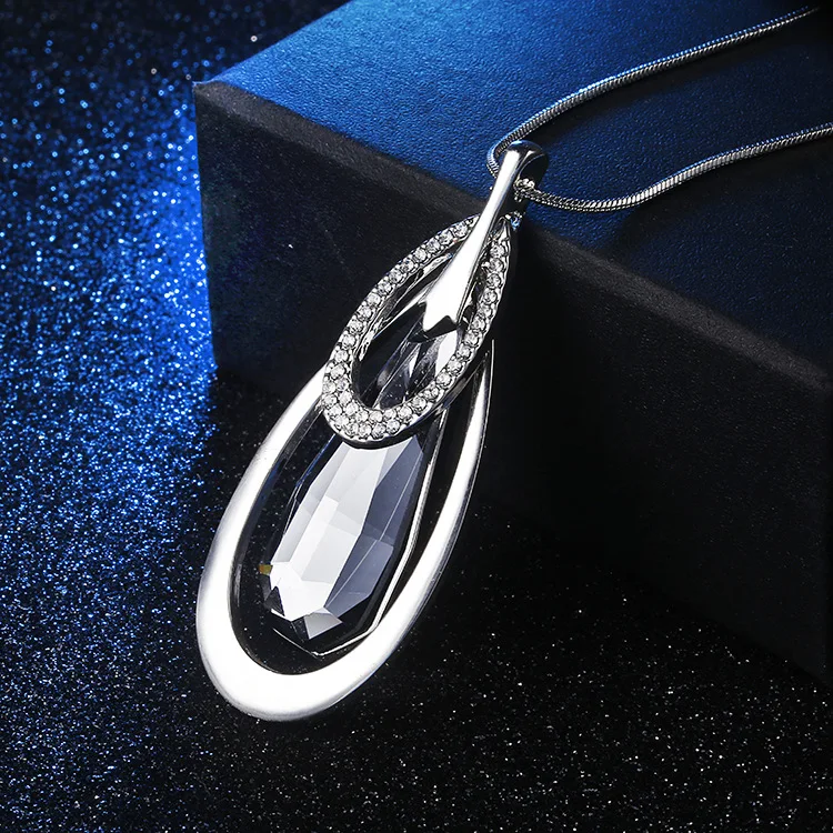 Серебряное ожерелье LWMMD винтажное в стиле панк квадратный овальный синий серый