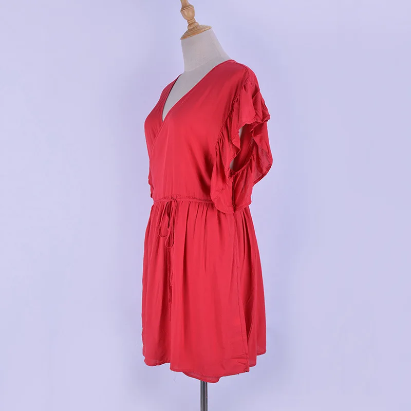 Пляжная накидка красный искусственный шелк пляжные костюмы туники кафтан