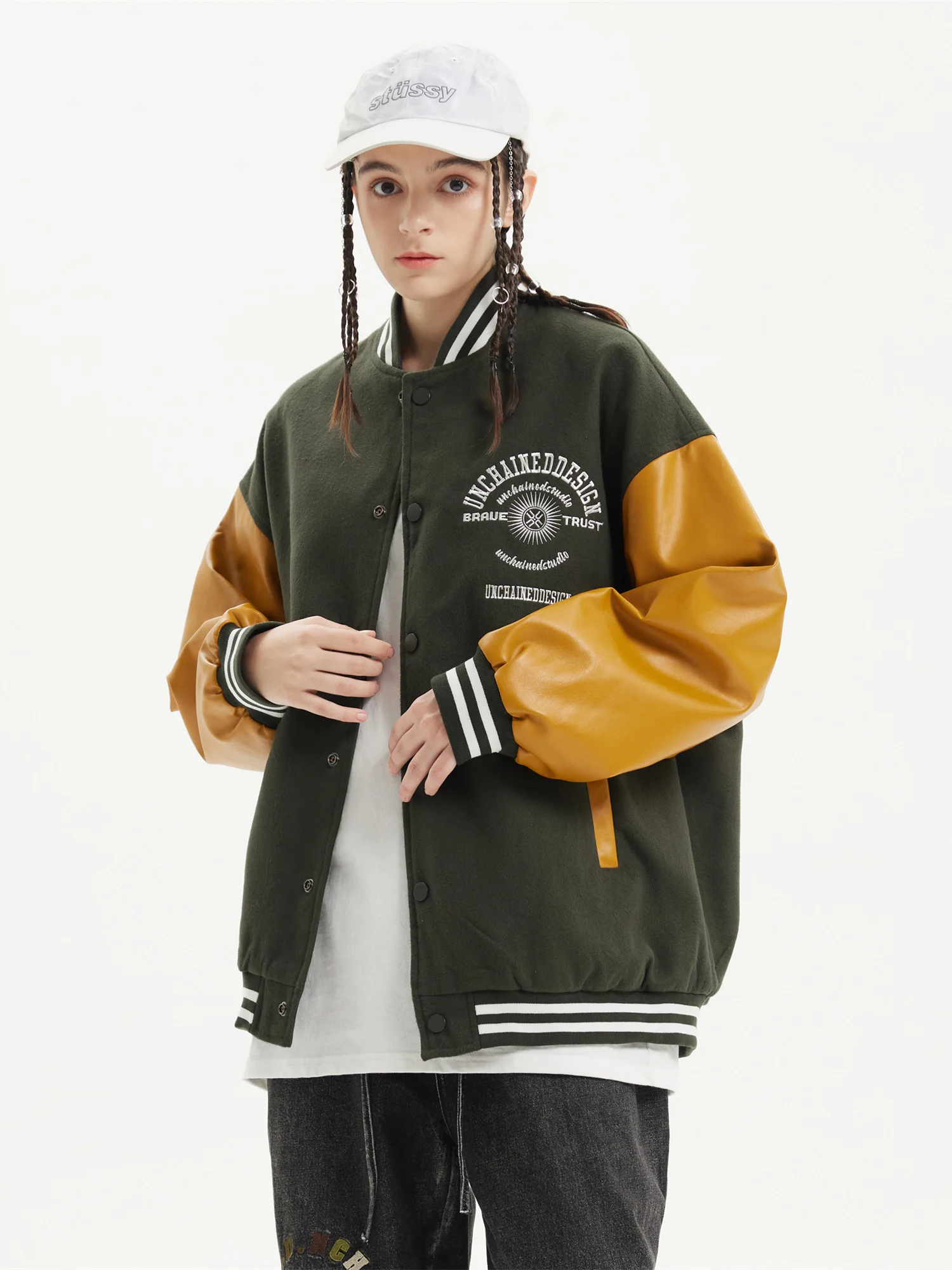 

2021 New Spring&Autumn Embroid Thin Oversize Loose Women's Boyfriend Style Baseball Jacket Men's Bomber Varsity Unisex Couple