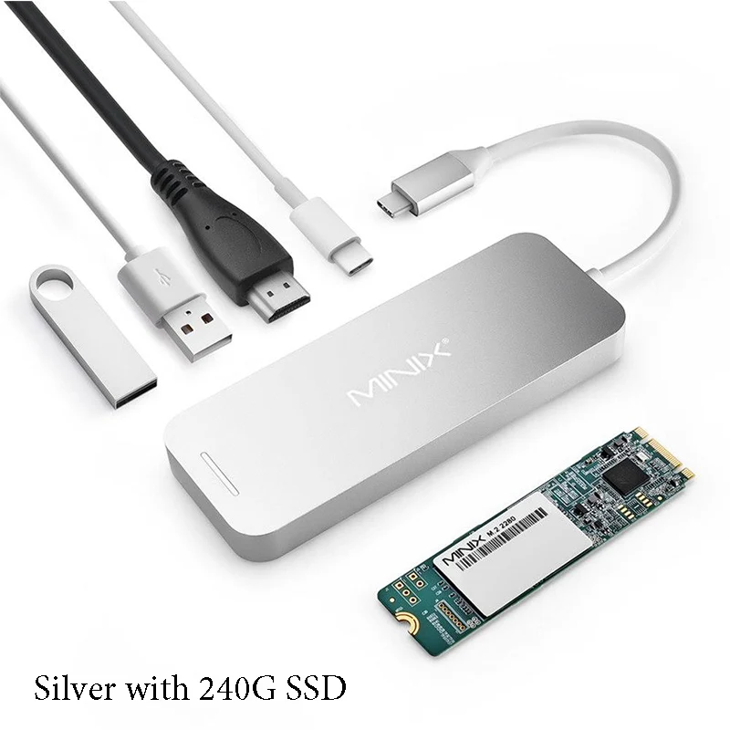 Silver with 240G SSD MINIX NEO C-S2 usb-концентратор USB-C многопортовый Накопитель SSD Тип C концентратор HDMI USB 3,0 120G/240G высокоскоростной передачи все в одном для MacBook - Цвет: Silver with 240G SSD
