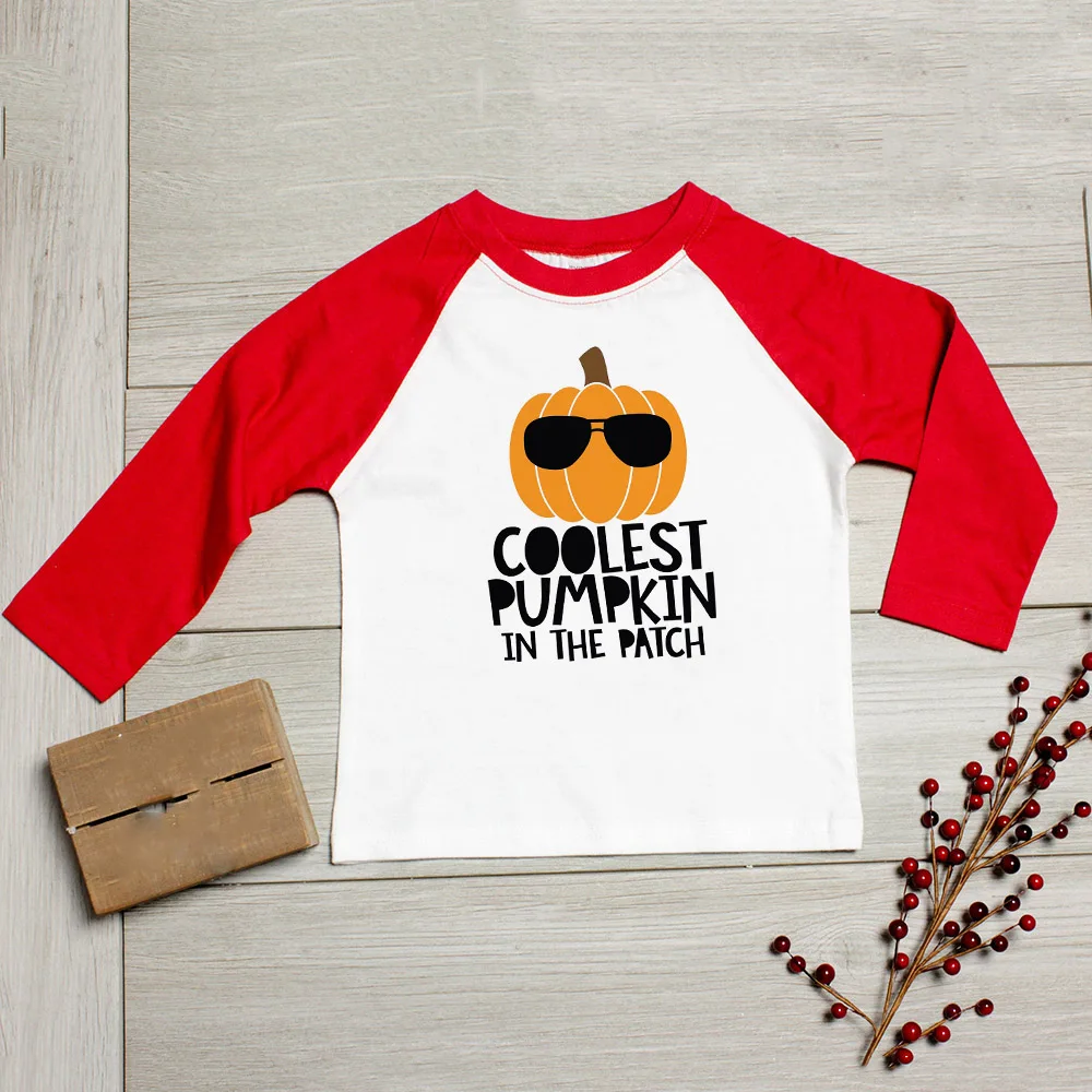 Camiseta con parche de calabaza para ni&ntilde;os y ni&ntilde;as, camisa de Halloween con parche de calabaza, Tops de oto&ntilde;o-5