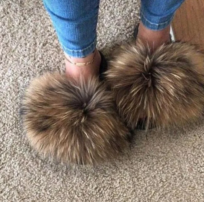 

Hot Fur Slippers Women Fox Home Fluffy Sliders Comfort With Feathers Furry Summer Flats Sweet Ladies Shoes Size 45 Home Shoes