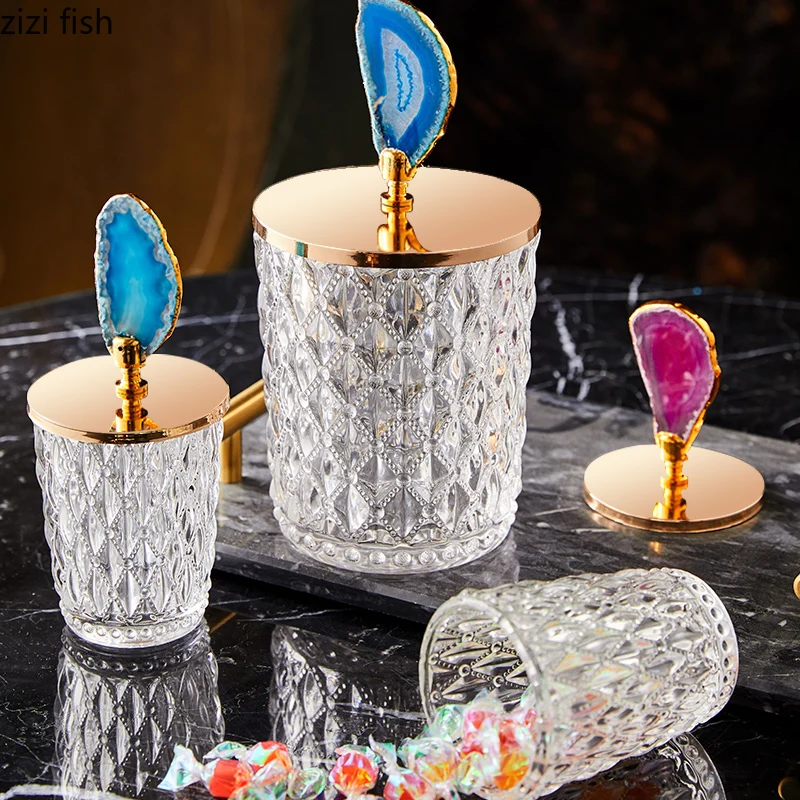 Стеклянные банки и крышки банка для хранения декоративные из натурального агата