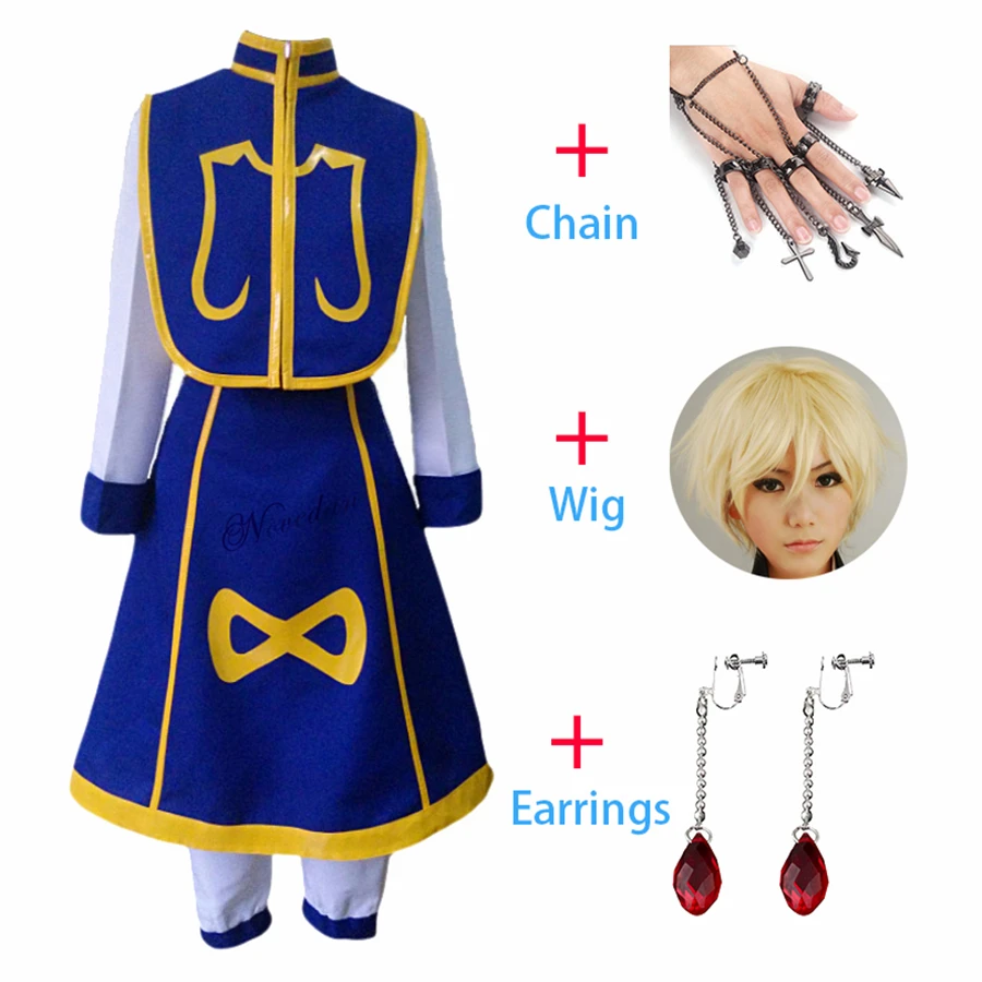 Anime Hunter x Hunter Kurapika Cosplay Costume Earrings Chains Shirt Gold Wig Halloween Party Suit Full Outfit For Women Men