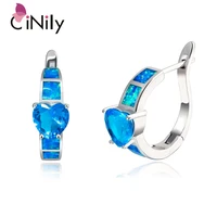 cinily created blue fire opal blue zircon silver plated earrings wholesale heart for women jewelry hoop earrings 1 18 oh3919