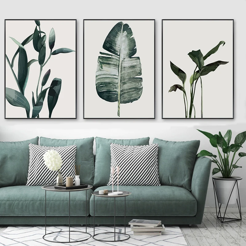 Скандинавская Минималистичная тропическая фотография акварельные листья холст