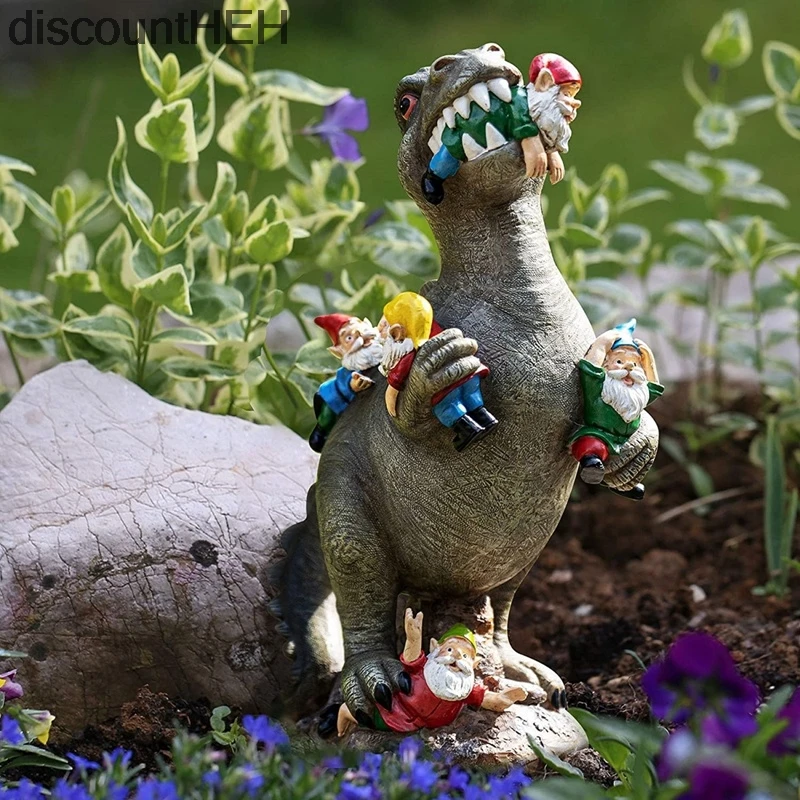 

Dinosaur Eating Gnomes Garden Art Outdoor For Fall Winter Garden Decor Outdoor Garden Ornament Dinosaur Decoration Accessories