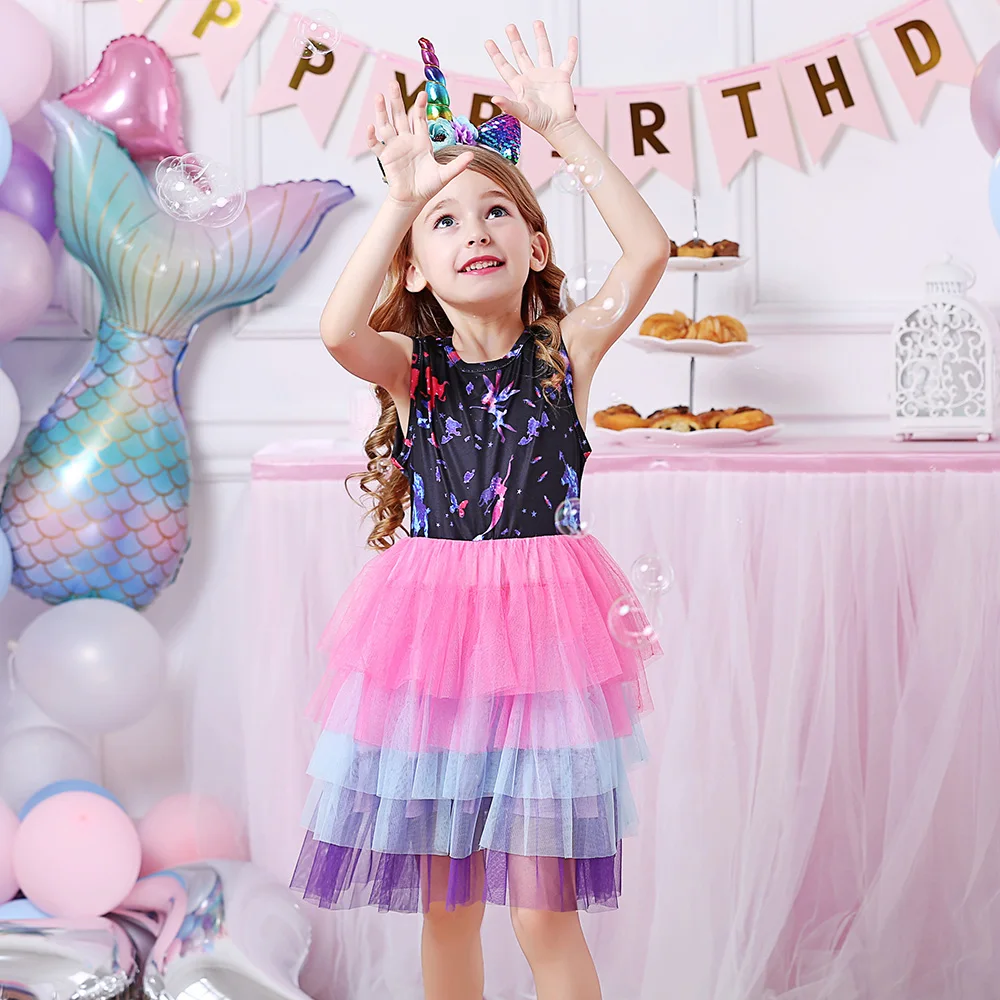 

VIKITA Girls Mermaid Princess Dress Kids Cake Layered Tutu Prom Gown Children Wedding Evening Formal Party Pageant Vestidos