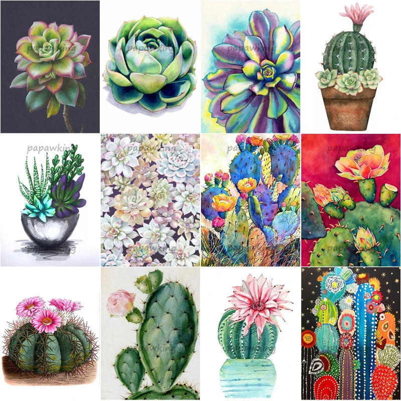 

Colorful Succulents Cactus Diamond Painting 5D Diy Full Drill Embroidery Cross Stitch Kit Mosaic Rhinestone Home Decoration Gift