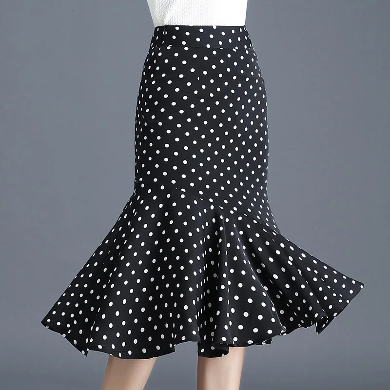 

Женская шифоновая юбка в горошек, летняя юбка средней длины с завышенной талией для мам, брендовая юбка-годе с бедрами, 2021