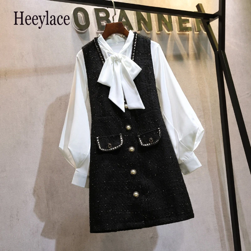 Женский офисный комплект из двух предметов элегантная белая блузка с бантом на