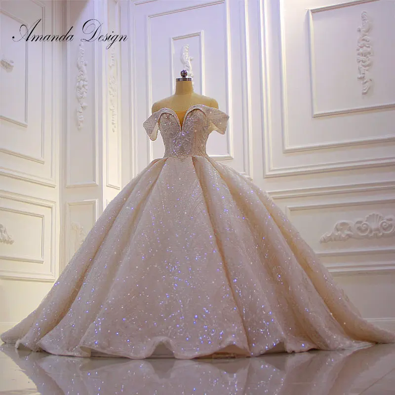 Шампанское Аманда дизайн vestido boda mujer invitada с открытыми плечами блестящее бисерное свадебное платье - Цвет: Шампанское