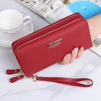 korean fashion large capacity womens wallets with wristband double zipper female long coin purses clutch credit card holder