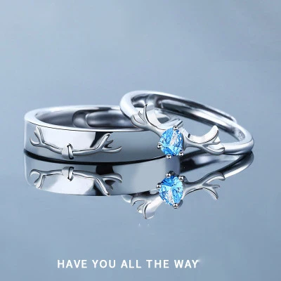 

Luxury Real S925 Zircon Deer Antler Finger Rings Resizable Fashion Accessories Ring Fashion Jewelry Lovers Couples Gifts