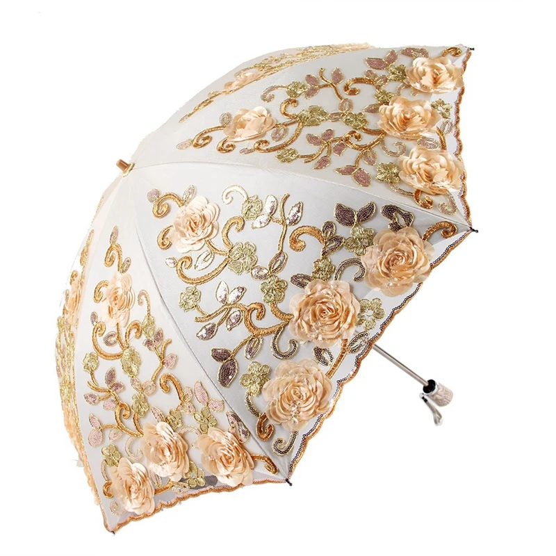 

Кружевной зонт, складной цветочный Зонт от дождя для женщин, два складных зонта, женские инструменты от дождя, уникальный зонтик