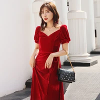 yigelila new arrivals red elegant dress backless short sleeves with belt dress a line square collar wedding party dress 65338