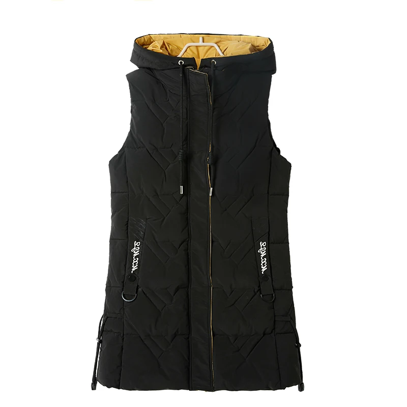 

Winter Hooded Long Vest for Women Plus Size Solid Casual Women's Sleeveless Jacket Stand Collar Thick Cotton Padded Puffer Coat