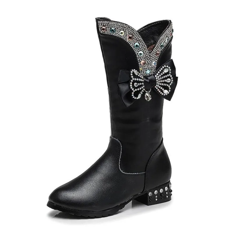 black with velvet Weoneit/осенне-зимние ботинки для девочек детская обувь принцессы детская обувь с хлопчатобумажными стельками зимние ботинки высокие ботинки 4 цвета, CN 28-40 - Цвет: black with velvet