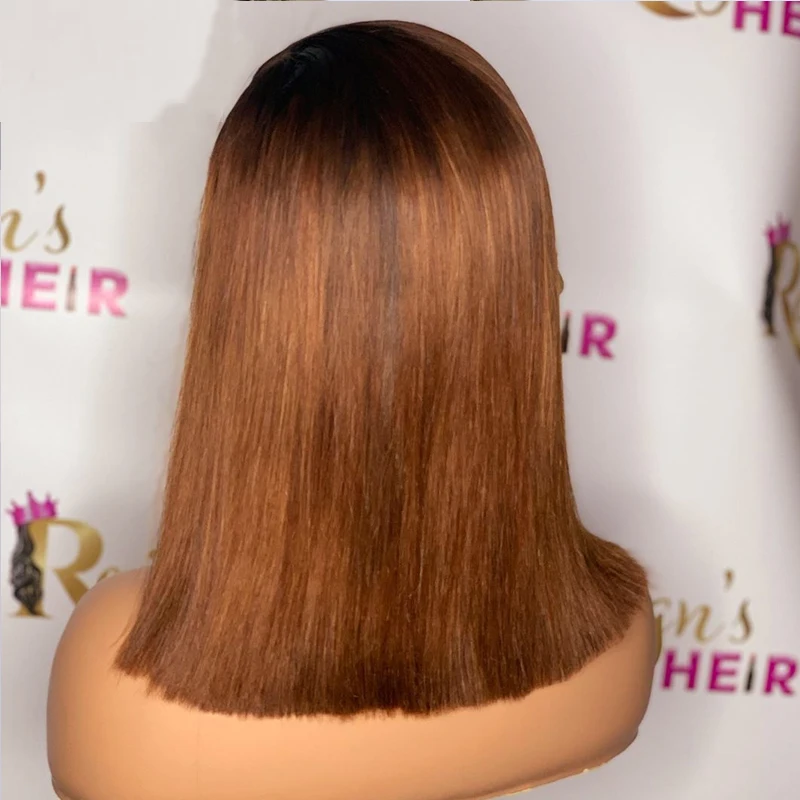 Парики из натуральных коротких каштановых волос с эффектом омбре прямые