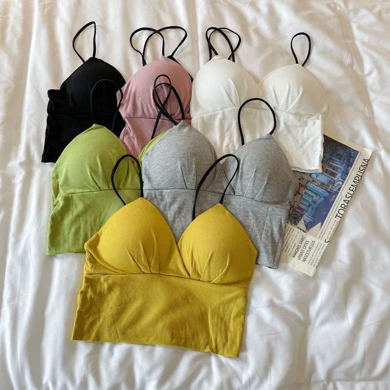 

100% Cotton Breast-wrapped Triangle Cup Underwear Beautiful Suspenders Vest Nun Body Casual V-neck Short Paragraph Bottom Coat