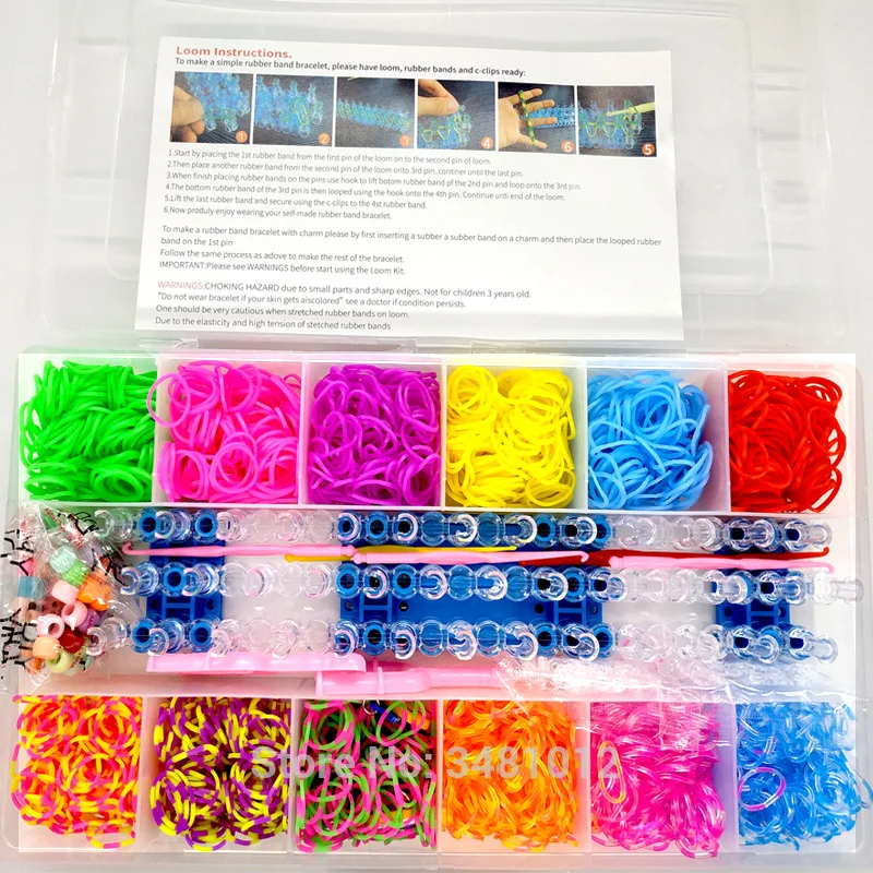 

10000pc Rubber Loom Bands Set Box DIY Toys Bracelet Silicone Elastic Bands Weave Loom Bands Toy Tool AccessoriesABC Stickers