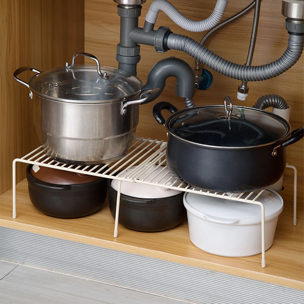 

Kitchen Extension Storage Rack Metal Cupboard Storage Shelf Non-Skid Spice Rack Single Layer Kitchenware Organizer Saving Space