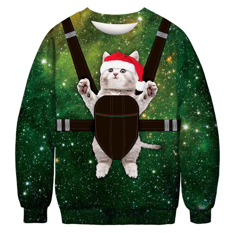 

Pullover Sweater Women Cartoon Jumper Sweaters Womens Funny Ugly Sweatshirt 2021 Fall Autumn Fall XMAS Cute Cat Bohemian Green