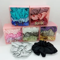 3pcs 3 5cm silk scrunchies pack elastic hair bands 100 real silk women girl hair accessories lady hair hoop ties by packing box