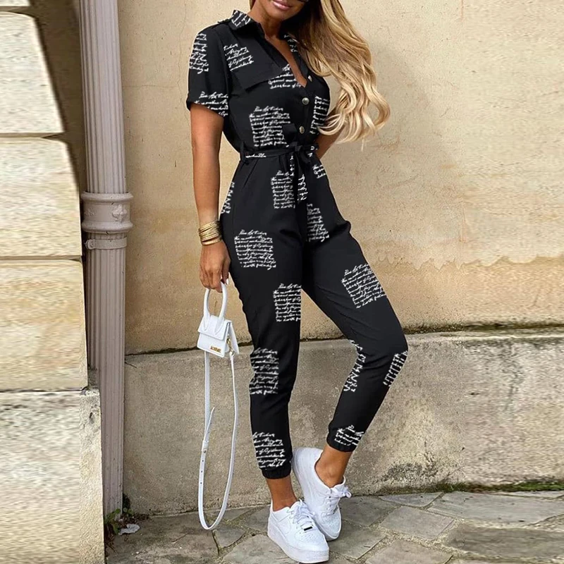 Женский Летний комбинезон 2020 блузка-комбинезон с рисунком элегантная буква