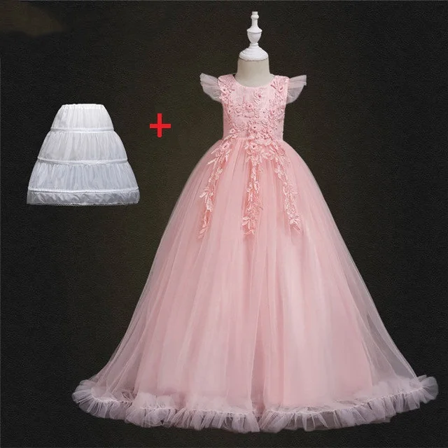 as pictures Wedding Party Dress for Girls Lace First feast princess Long Dress New Exchange Dress Ball Beauty Sexy Shoulder Dress - Цвет: as pictures