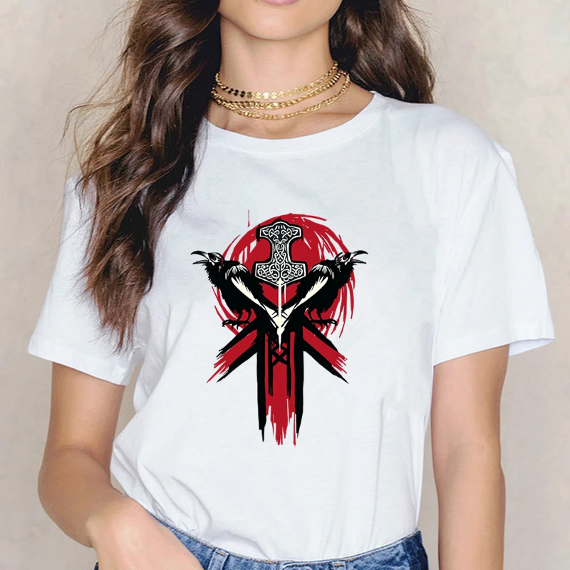 

Vikings Odin Warrior Legend TShirt Tops Tees Harajuku Casual T-shirt Women Female basiccasual Clothes Girl Tshirt white T Shirt