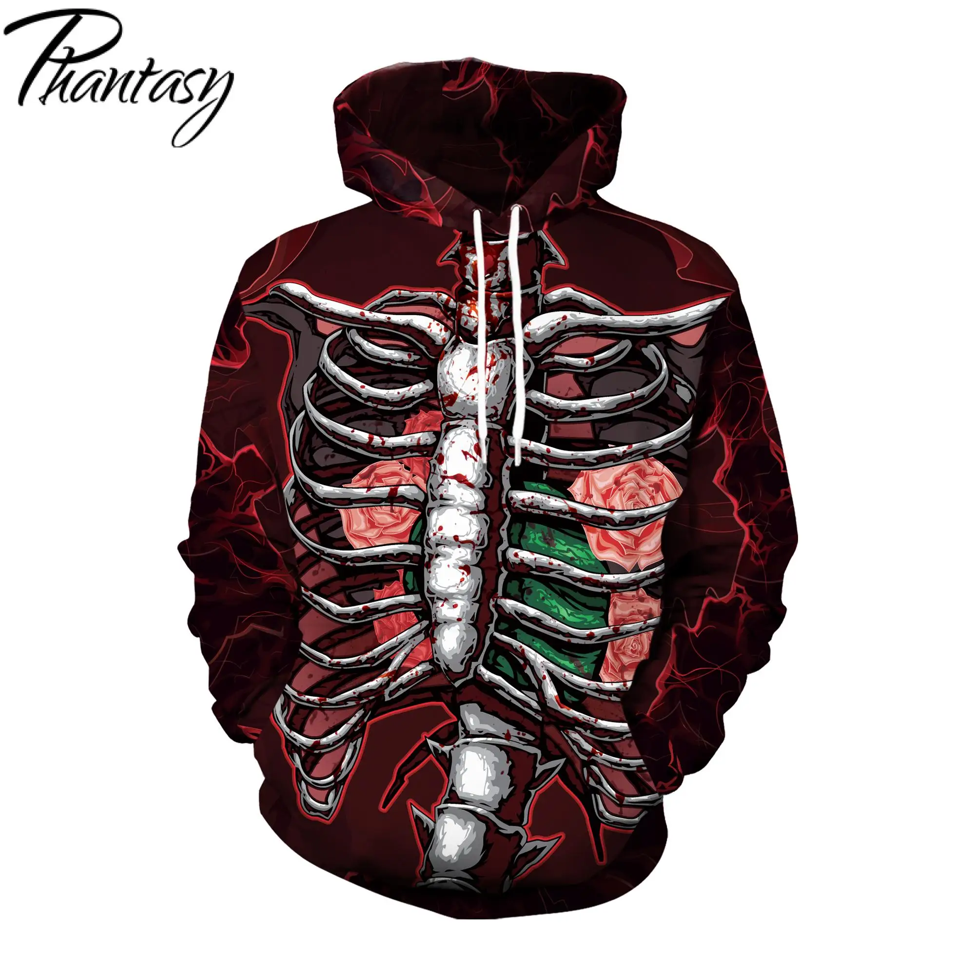 

Phantasy Men's Hoodies Skull Outwear 3D Print Hooded Sweatshirt Tops Cosplay Skeleton Hoodie Pullover Halloween Streetwear