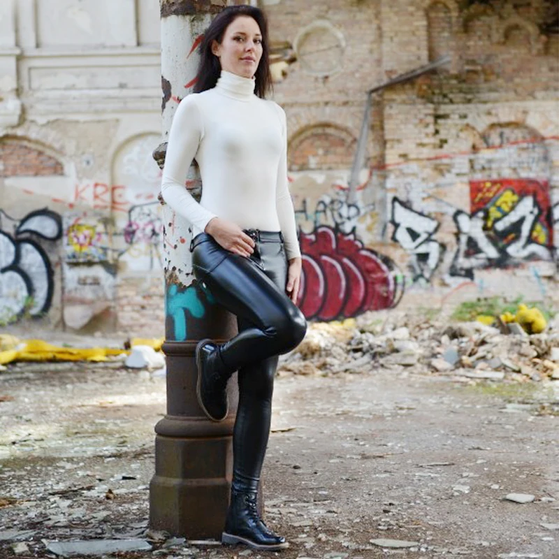 Женские зимние кожаные брюки Melody со средней талией и флисовой подкладкой теплые