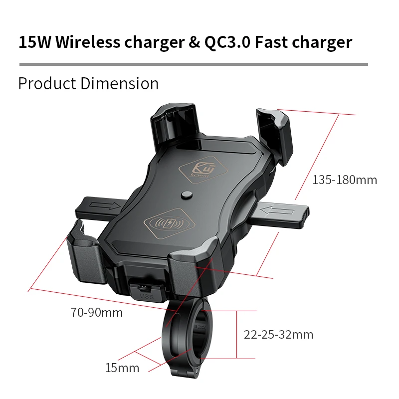 motorcycle phone holder 15w wireless smart charger qc3 0 wire charing 2 in 1 semiautomatic stand 360 degree rotation bracket free global shipping