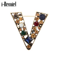vintage letter v brooches for women scarf buckle korean rhinestone pin crystal shawl clip sweater clothing accessories corsage