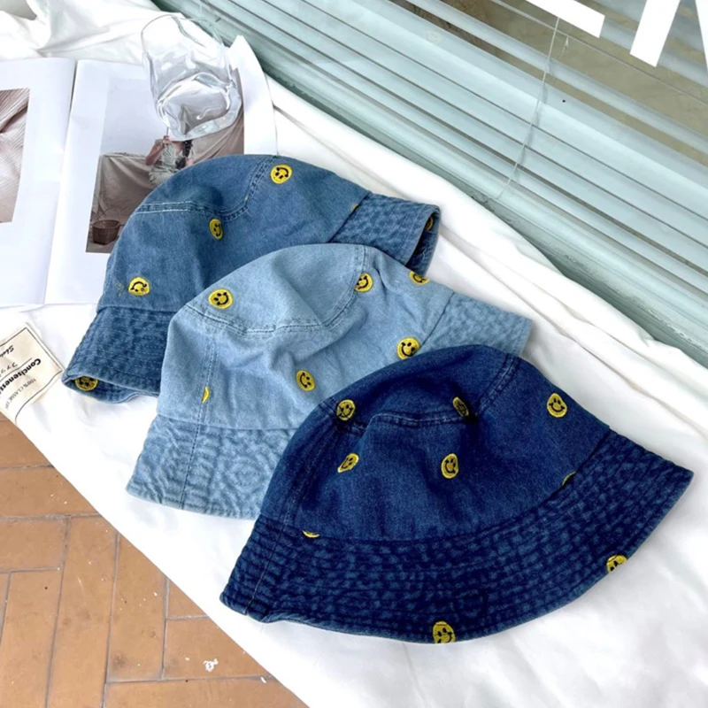 

Women Denim Bucket Cap Wide Brim Sun Protection Hat Ladies Csual Outdoors Fisherman Cap Beach Holiday New Fashion 2021 Summer