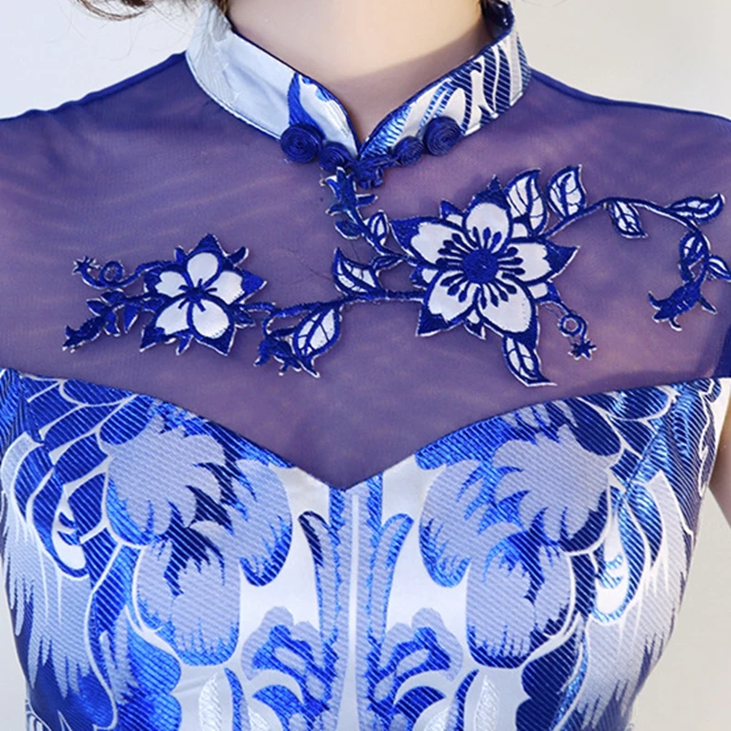 

Cheongsam Dress Oriental Chinese Style Woman Elegant Mandarin Collar Qipao Sexy Prom Long Robe Retro Vestido Party Evening