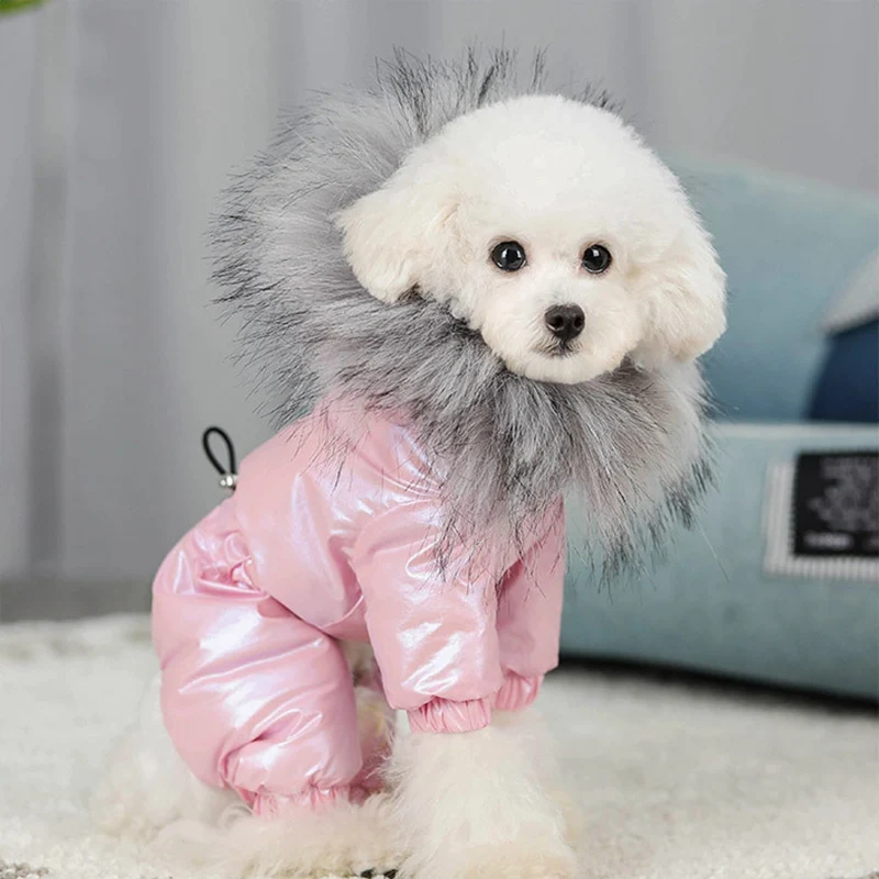 Зимнее пальто для собак большой меховой воротник Одежда питомцев щенков куртка