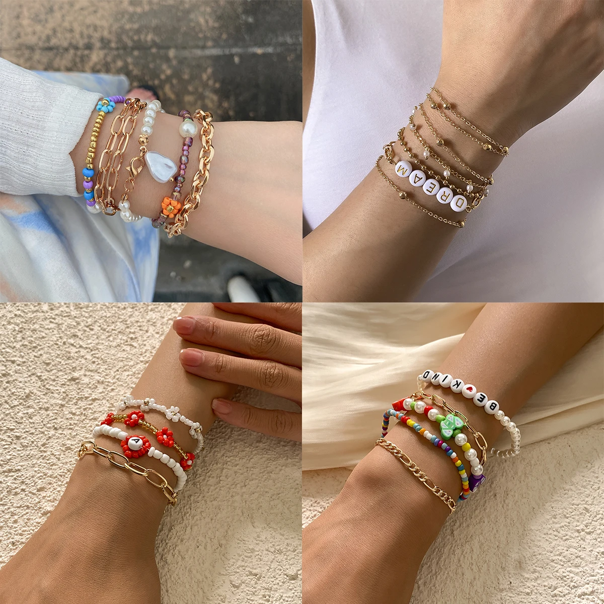 

Multilayer Fashion Bohemia Chain Handmade Seed Beads Letters Pearls Bracelets Bangles Jewelry for Women Boho Bracelet Jewelry
